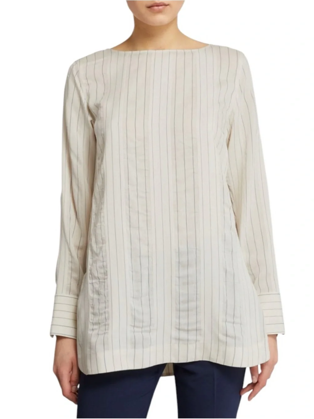MaxMara Leisure Toledo‎ Pin Striped Silk Blend Tunic Long Sleeve Shirt Medium